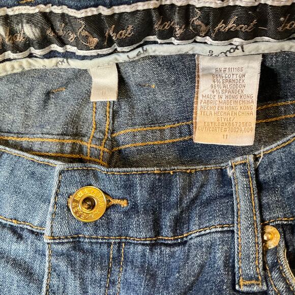 Baby Phat Women Denim Shorts size 11 Blue Mid Rise Stretch Chino Boyfriend - Picture 7 of 12